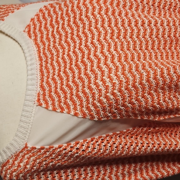 Gibson Latimer Women's Orange and White Knit Tunic Sweater with Chiffon Back - Picture 2 of 11